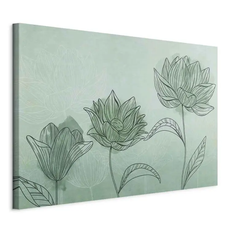 Bloemig trio - abstract met bloemenmotief op aquamarijn