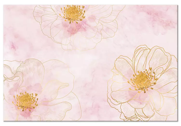 Bloei - abstractie van drie bloemen op een gewassen roze achtergrond