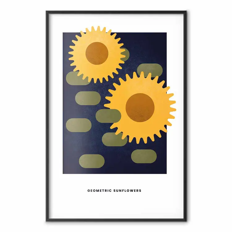 Geometrische zonnebloemen - abstracte gele bloemen op een donkere achtergrond