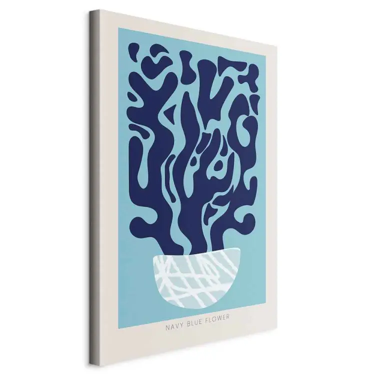Donkerblauwe plant in pot - abstract, stilleven met opschrift