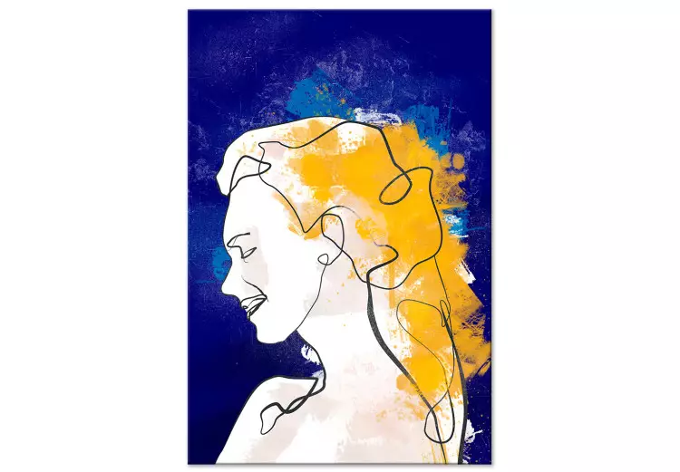 Portret op een blauwe achtergrond - kunstwerk met een vrouw