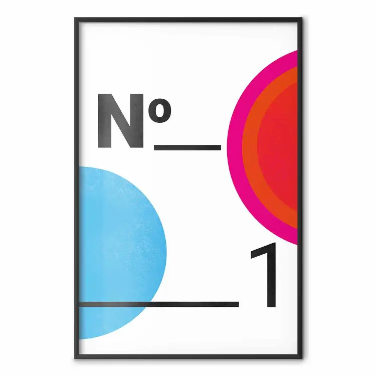 Nummer 1 - zwarte cijfers en kleurrijke geometrische figuren op een witte achtergrond