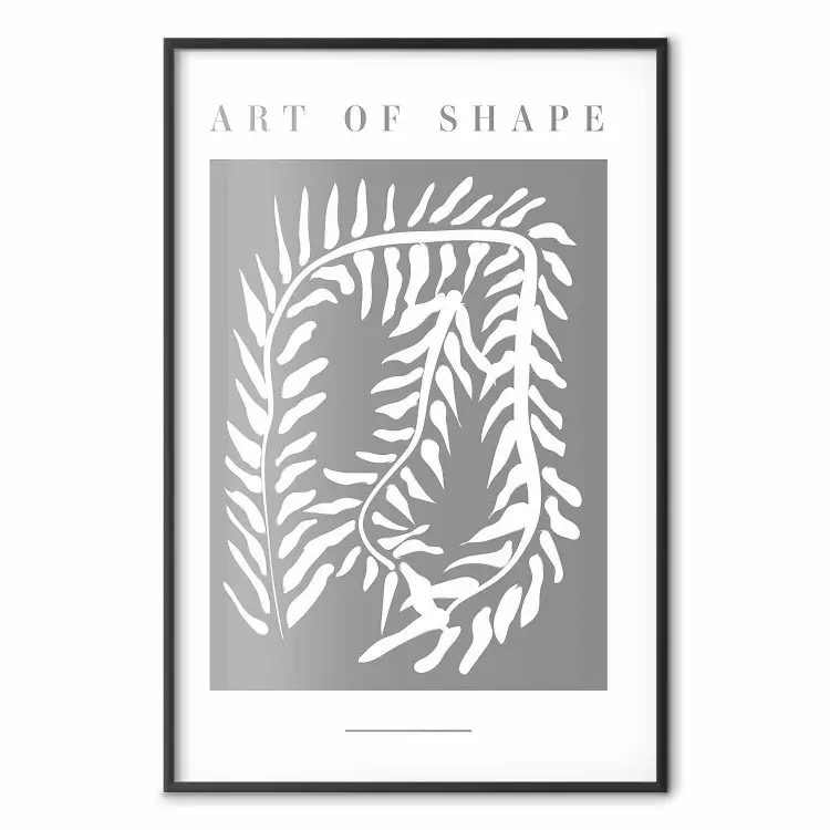 Kunst van vorm - Engelse teksten en een witte plant op een grijze achtergrond