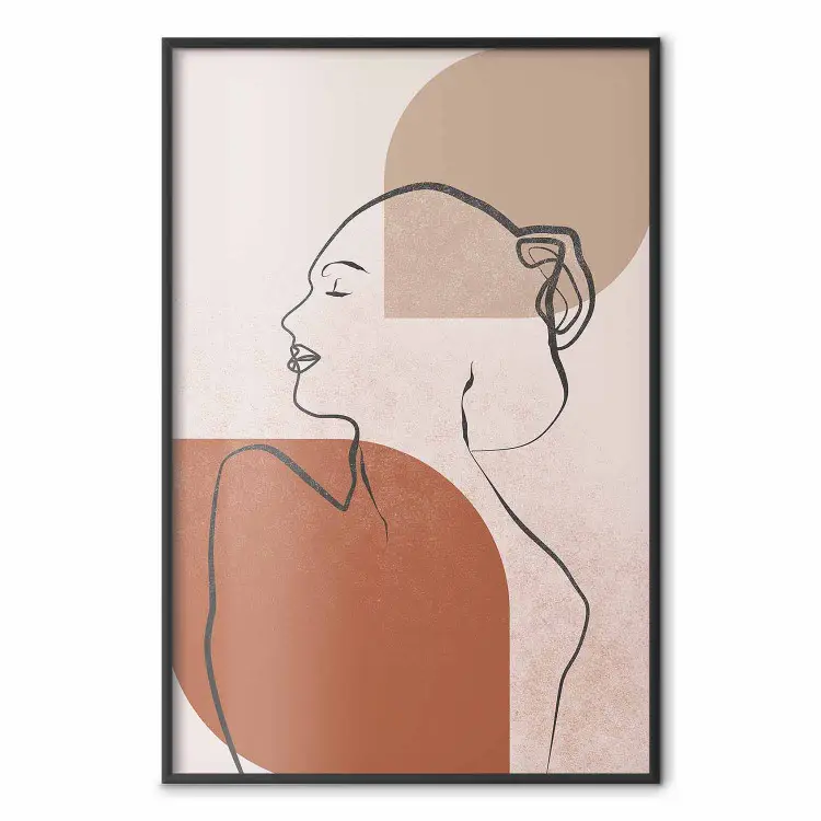 Wachten op de zon - lijntekening van een vrouwelijk silhouet op een abstracte achtergrond