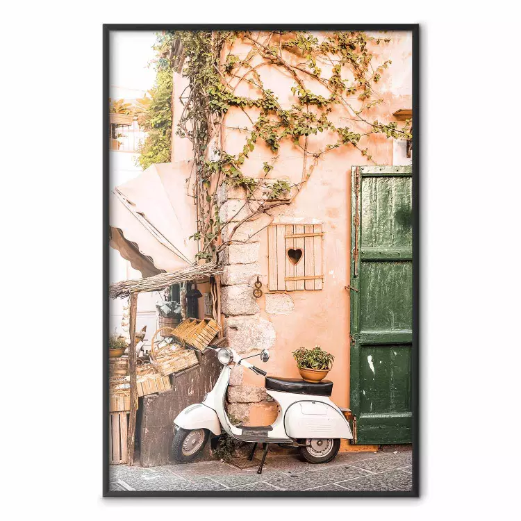 Italiaanse middag - compositie met een witte scooter op straat