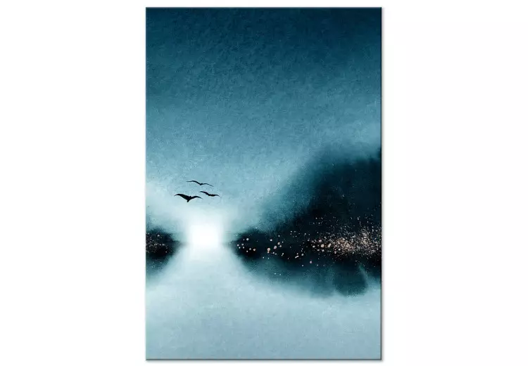Drie vogels in de avondlucht - een landschap met donkere wolken