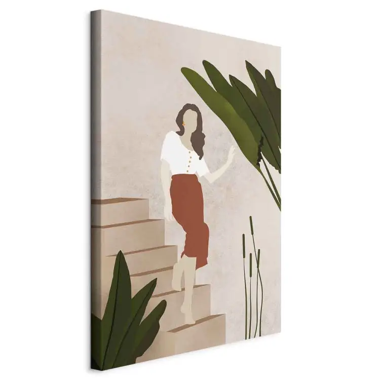 Een vrouw die de trap afgaat - een compositie in de scandi boho-stijl