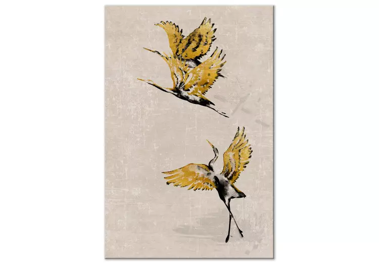 Gouden kraanvogels - een compositie in Japanse stijl in beige