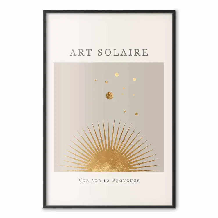 Zonnige kunst - gouden zon en donkere teksten in Scandi Boho-stijl