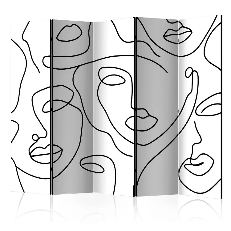 Meidenavond II (5-delig) - zwart-witte abstractie in gezichten