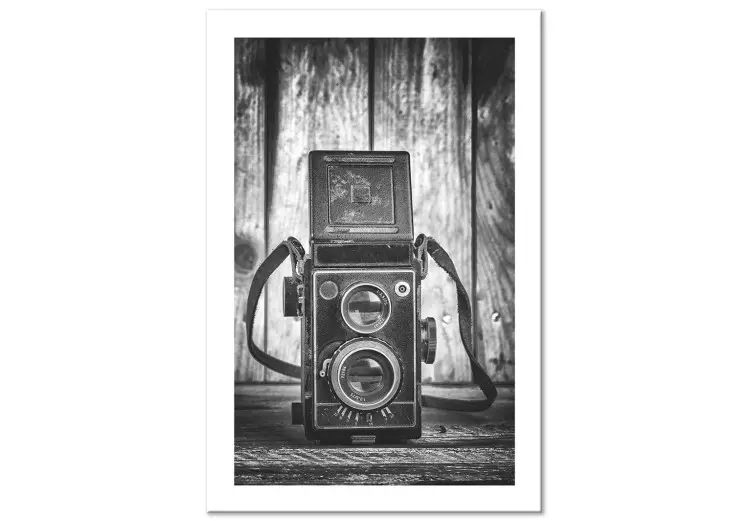 Oude camera - retro zwart-wit compositie met planken op de achtergrond