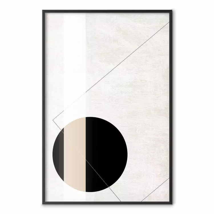 Kruispunt - geometrische abstractie met een zwart cirkel op een beige achtergrond