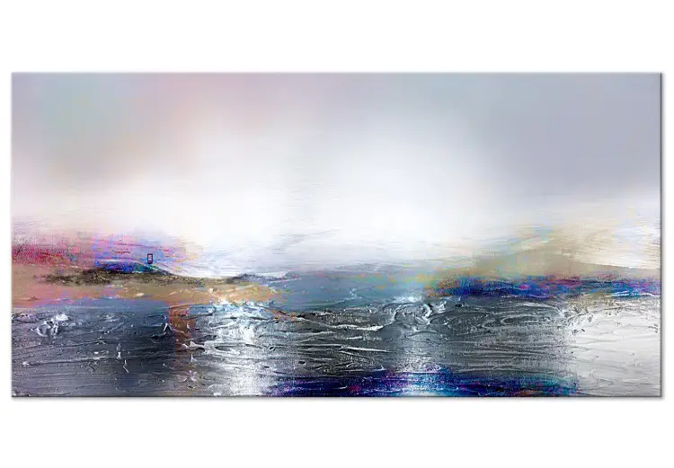 Zilveren landschap II - abstractie met kleurrijke verfstrepen op een lichte achtergrond