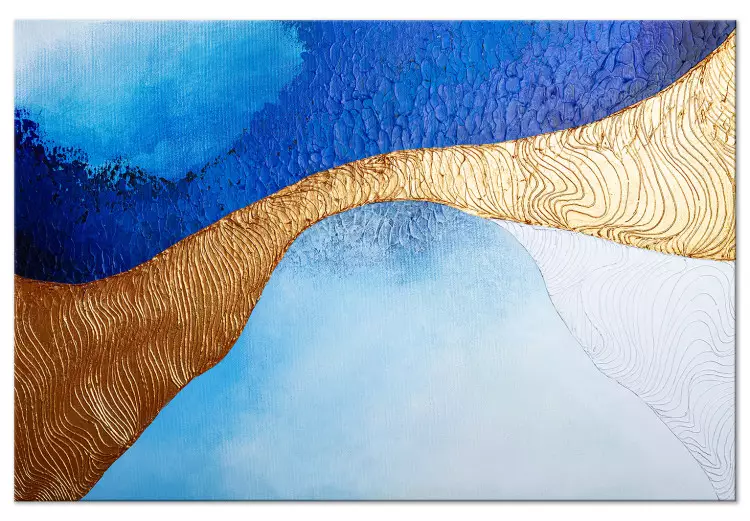 Gouden uitloop (1-delig) breed - moderne abstractie in blauwtinten