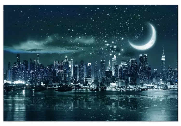 Maan boven Manhattan (1-delig) breed - New York bij nacht