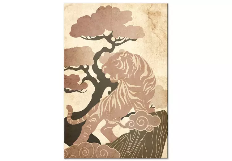 Aziatische koning (1-delig) verticaal - wilde kat tussen bomen en wolken