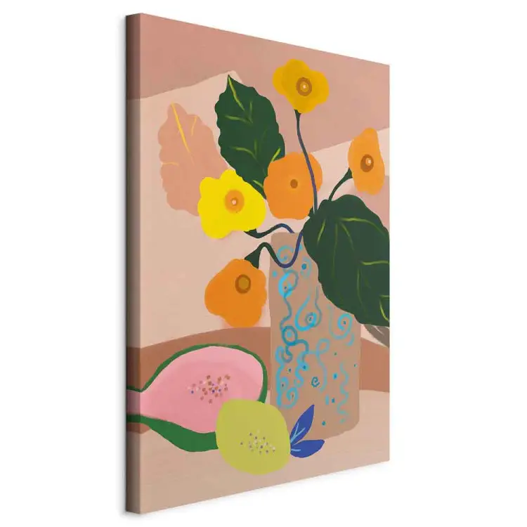 Bloemen in een vaas verticaal - boeket en exotisch fruit