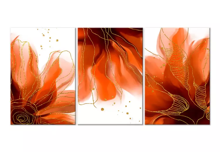 Drie vurige bloemen (3-delig) - abstractie met plantmotief