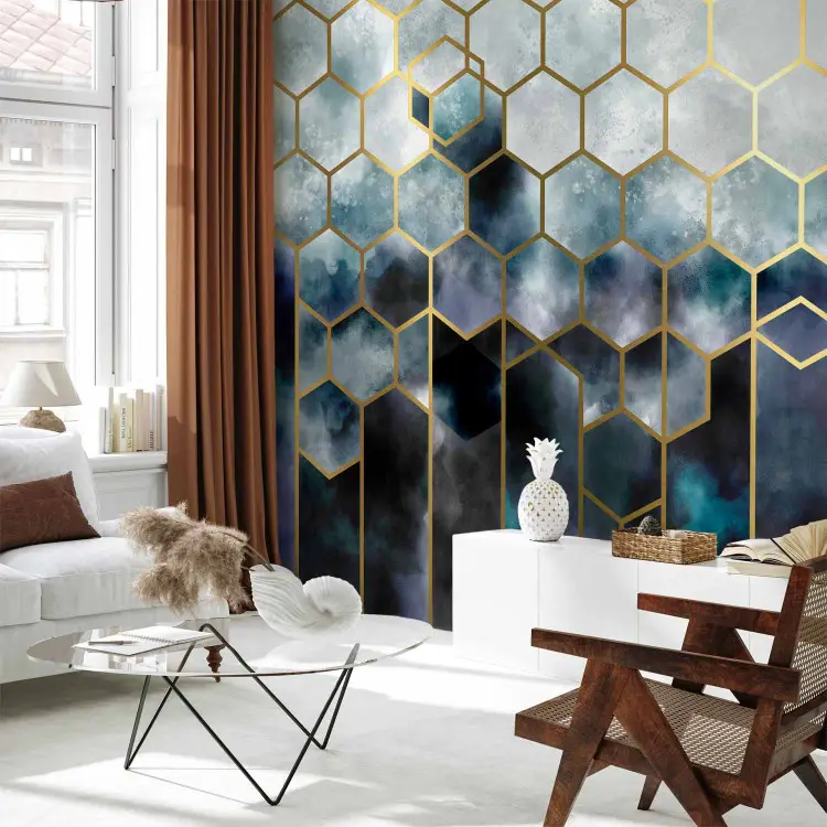 Abstractie - zachte kosmische motieven in gouden art-deco-omlijsting