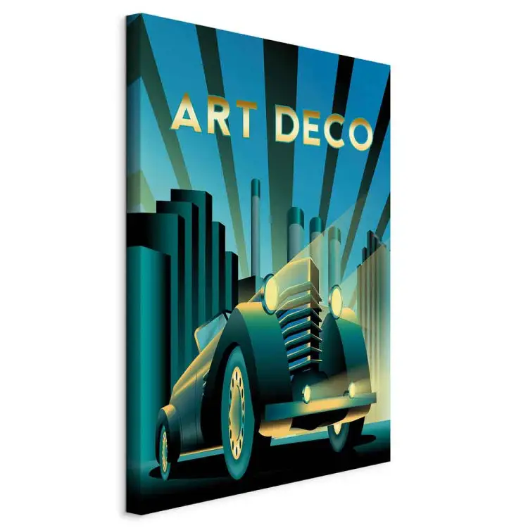 Retro auto verticaal - auto en gouden art deco tekst