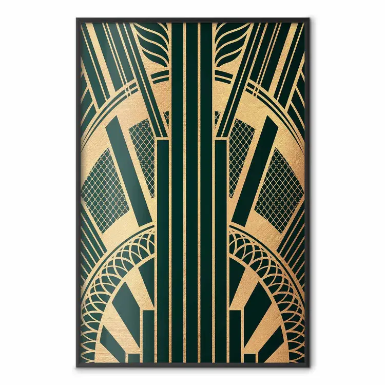 Art Deco Wolkenkrabber in zwarte tinten op een gouden achtergrond