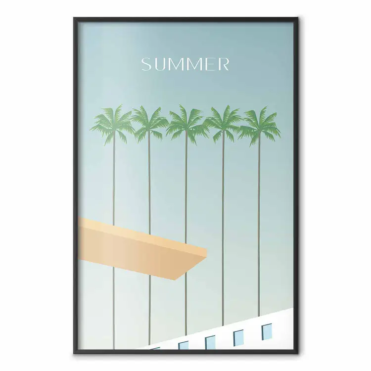 Zomerzon - afbeelding van vakantie met palmbomen bij het zwembad in een retro stijl
