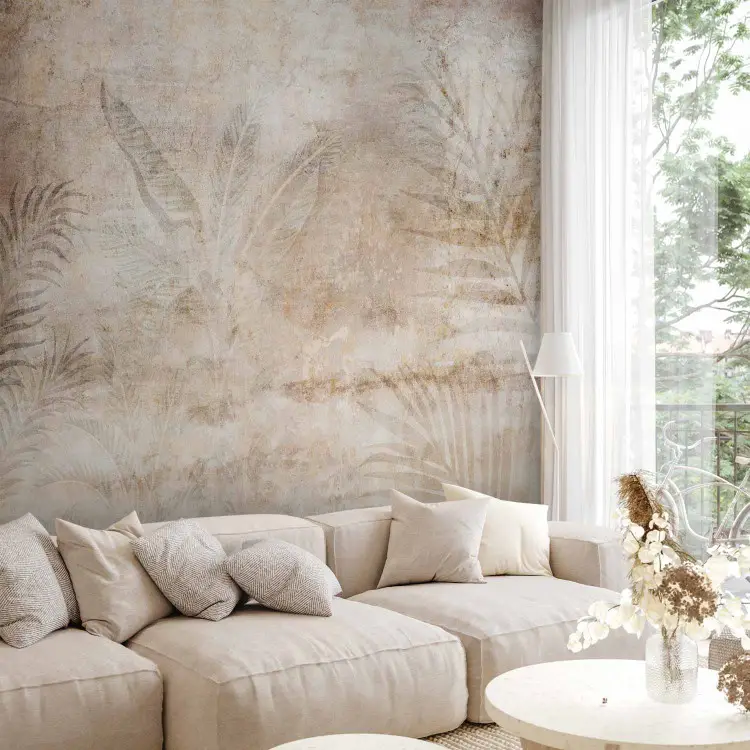 Beige natuur - compositie met bladeren en palmbomen in lichte grijstinten