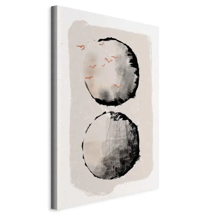 Twee manen - Japanse abstractie in twee cirkels en vogels