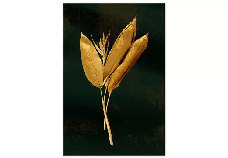 Boeket van bladeren (1-delig) - landschap met gouden planten op een zwarte achtergrond
