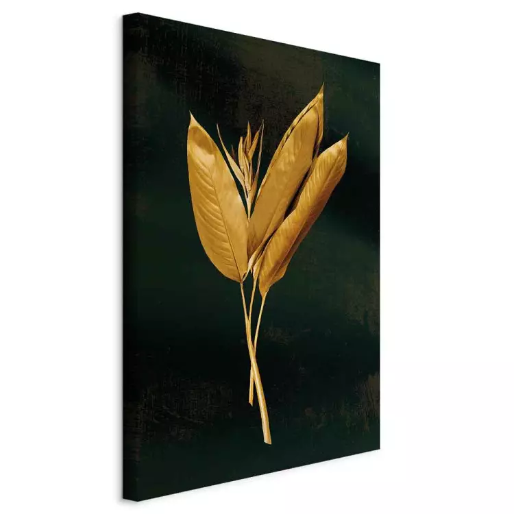 Boeket van bladeren (1-delig) - landschap met gouden planten op een zwarte achtergrond