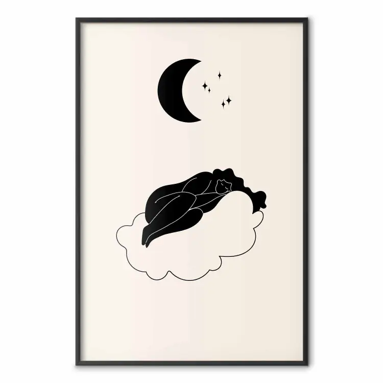 In de wolken - een meisje slapend op een wolk in sterren- en maanlicht