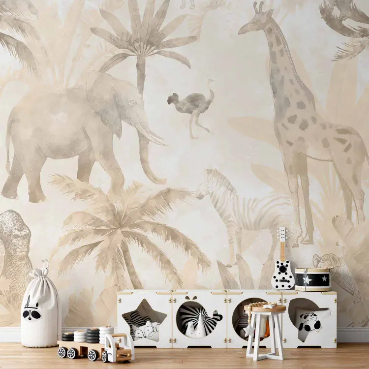 Tropische safari - wilde dieren in beige tinten op een witte achtergrond