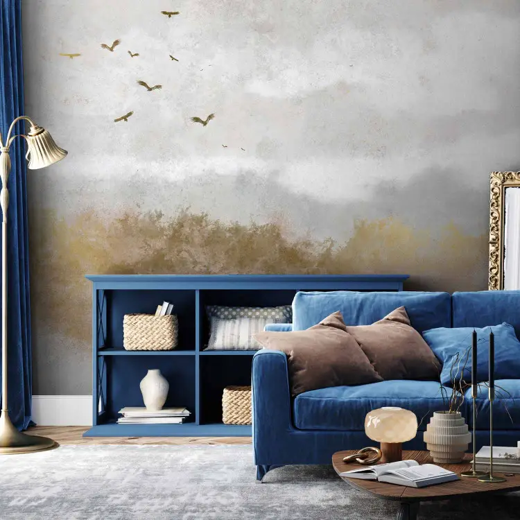 Boho landschap - delicate afbeelding die doet denken aan een heldere lucht met vogels
