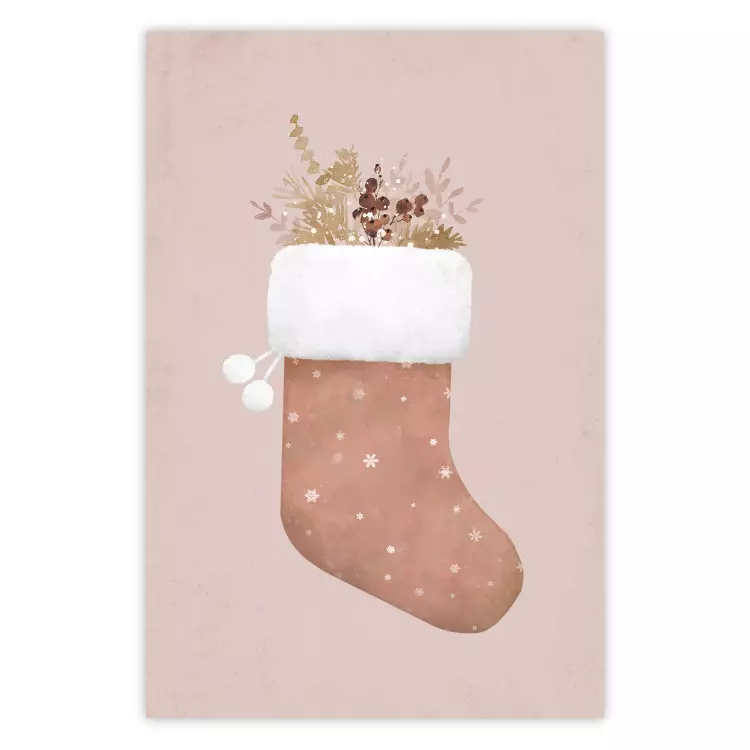 Kerst in pasteltinten - feestelijke sok met plantentakjes