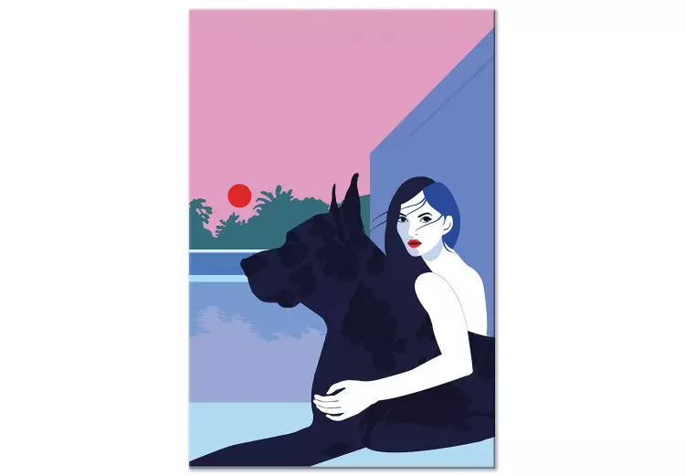 Vrouw met hond (1-delig) - minimalistische vectorillustratie