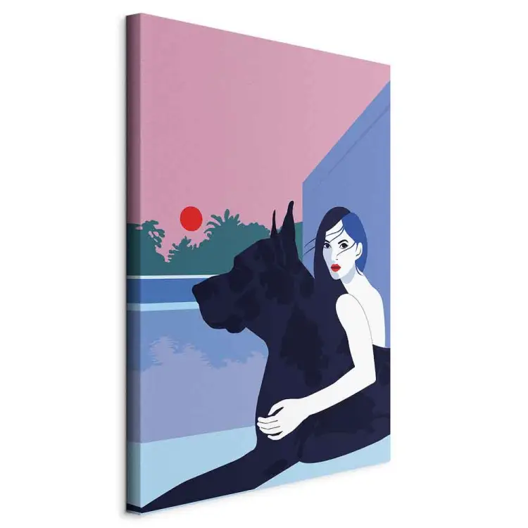 Vrouw met hond - minimalistische vectorillustratie