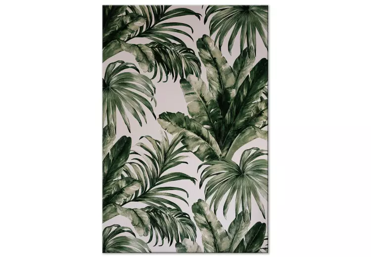 Tropical Nature - Dark Green Large Leaves on a Gray Background