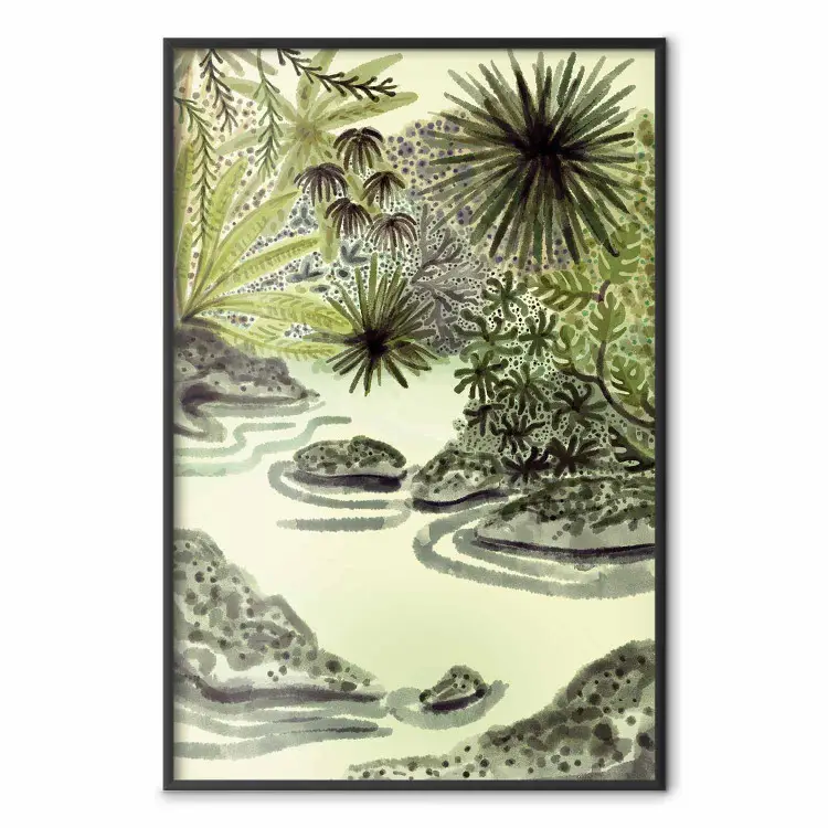 Tropisch meer - aquarel landschap in groentinten