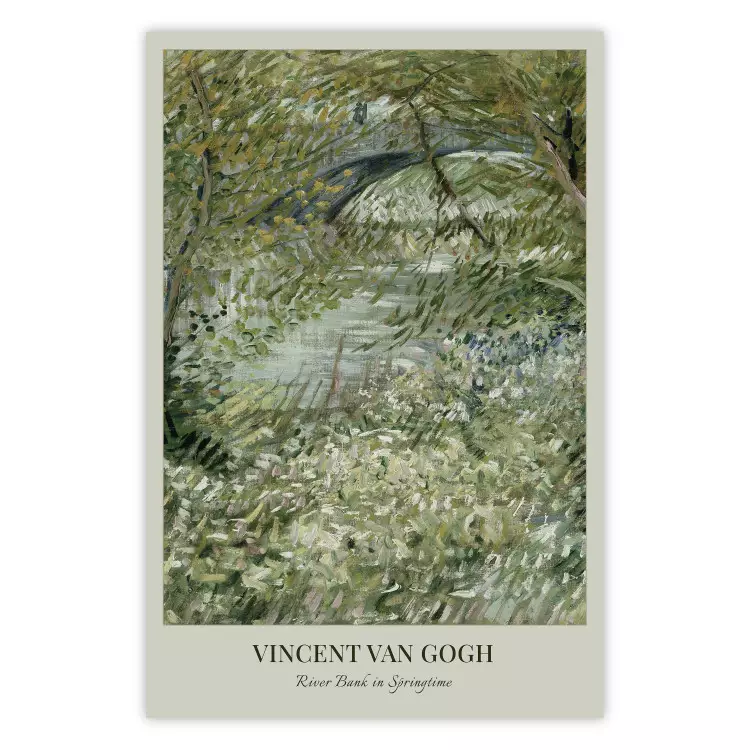 Reproductie van Van Gogh - Rivieroever in de lente in groentinten