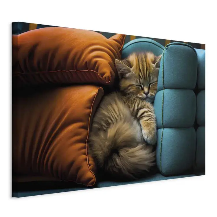 AI kat - schattig huisdier slapend tussen comfortabele kussens - horizontaal