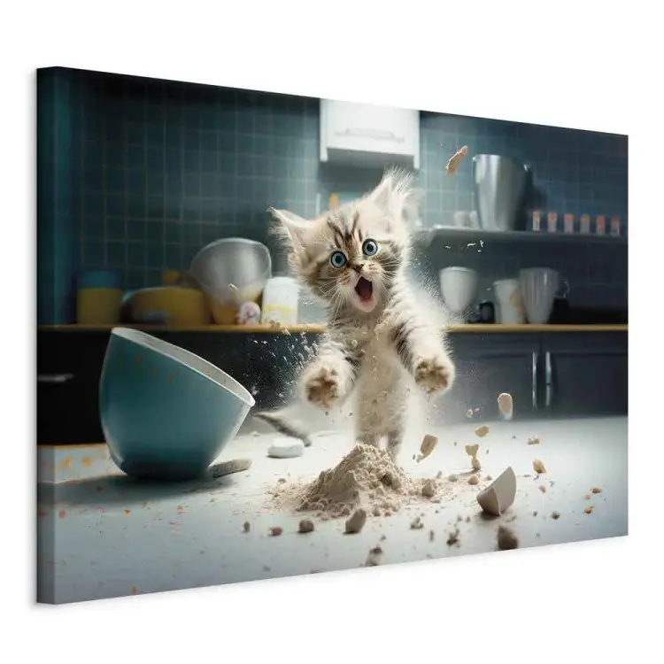 AI maine coon kat - bang huisdier bij keukenwerk - horizontaal