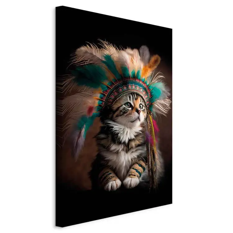 AI kitten - portret van trots huisdier in indianenpluim - verticaal