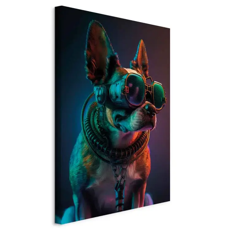 AI boston terrier hond - groen cyber huisdier met cyberpunk bril - verticaal