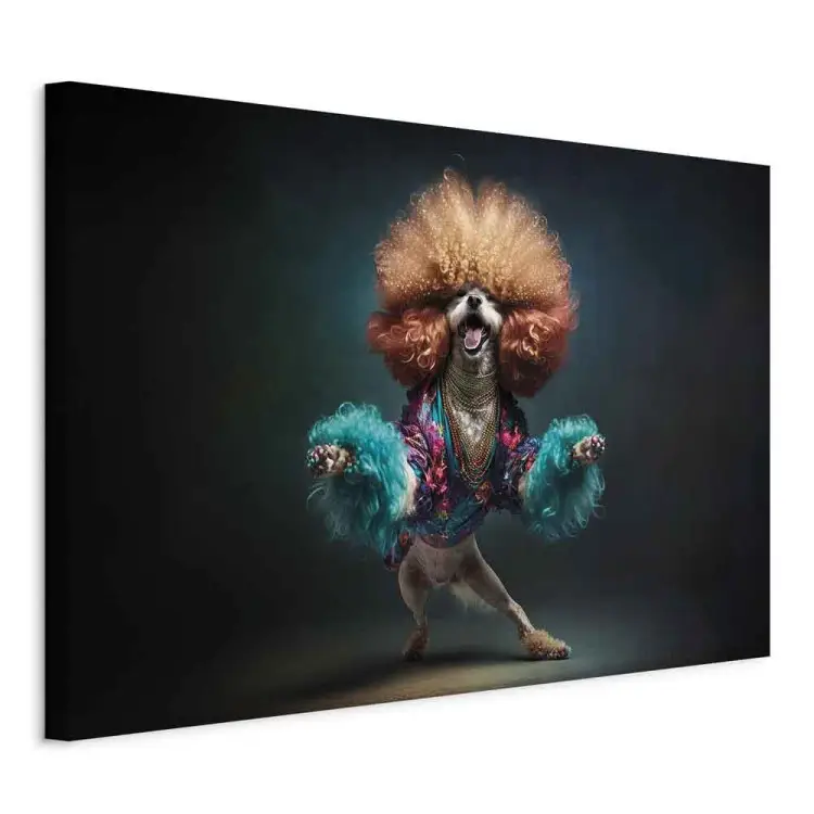 AI hond doodle - disco dansend huisdier met afro - horizontaal