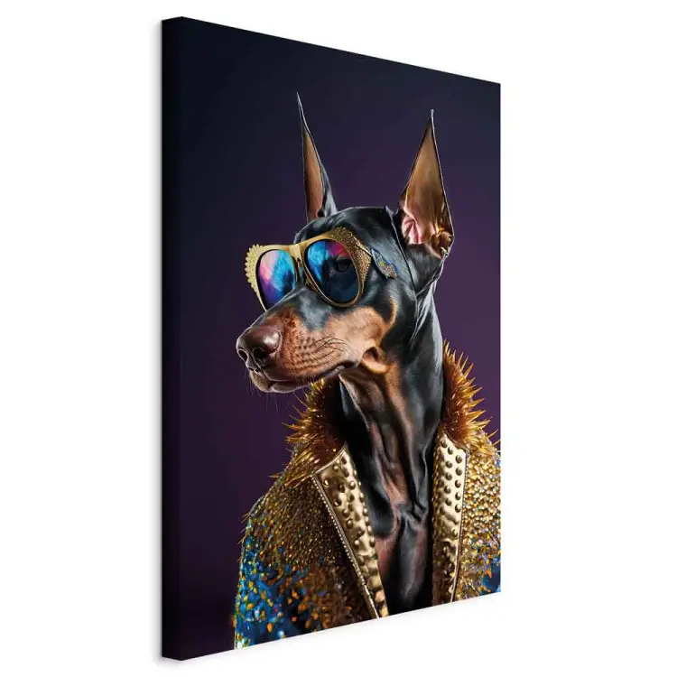 AI dobermann hond - fantasie huisdier portret in stijlvolle bril - verticaal