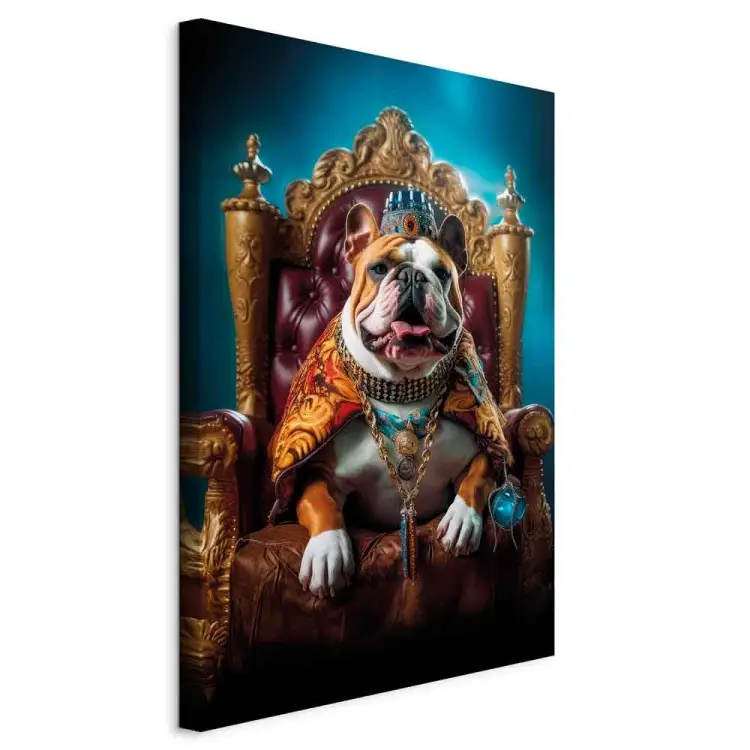 AI Engelse bulldog - huisdier in de rol van koning op een troon - verticaal