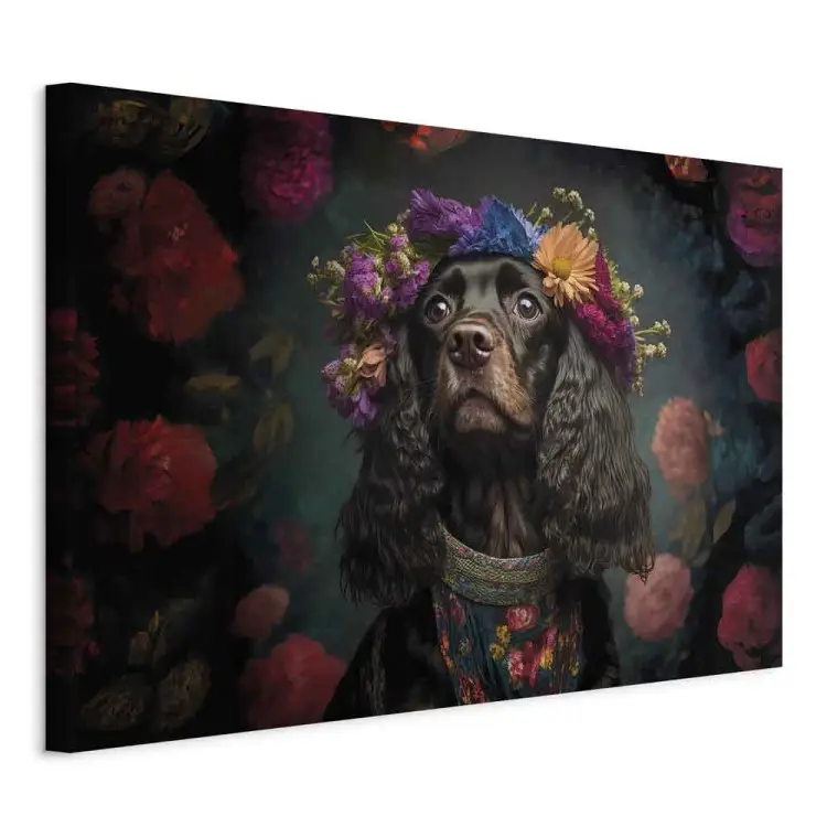 AI cocker spaniel hond - fantasie portret van een huisdier in de stijl van Frida Kahlo - horizontaal