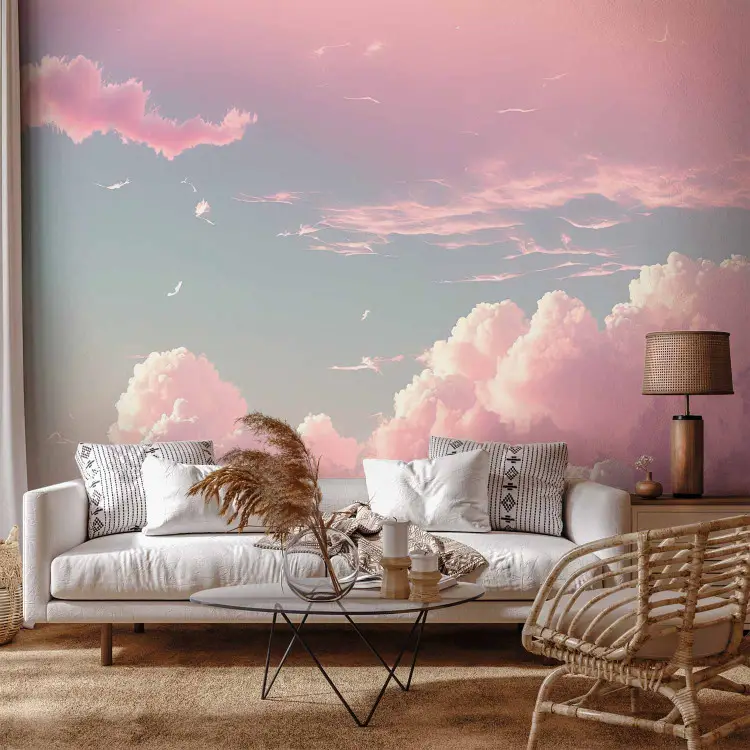 Luchtlandschap - roze wolken aan een blauwe horizon