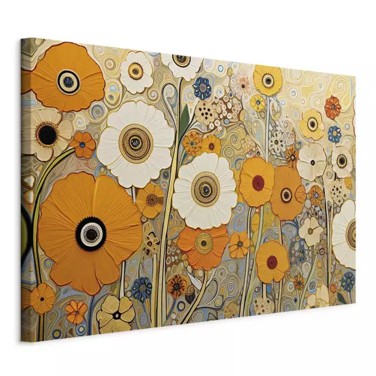 Oranje weide - bloemencompositie in de stijl van schilderijen van Klimt