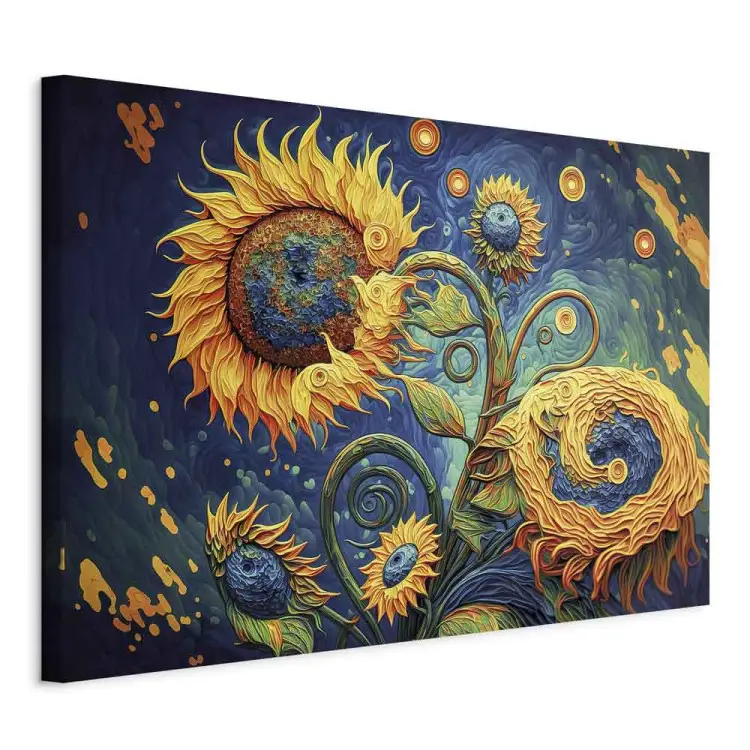 Zonnebloemen tegen een nachtelijke hemel - AI-gegenereerde compositie